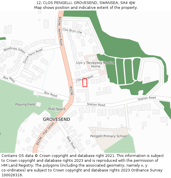 12, CLOS PENGELLI, GROVESEND, SWANSEA, SA4 4JW: Location map and indicative extent of plot