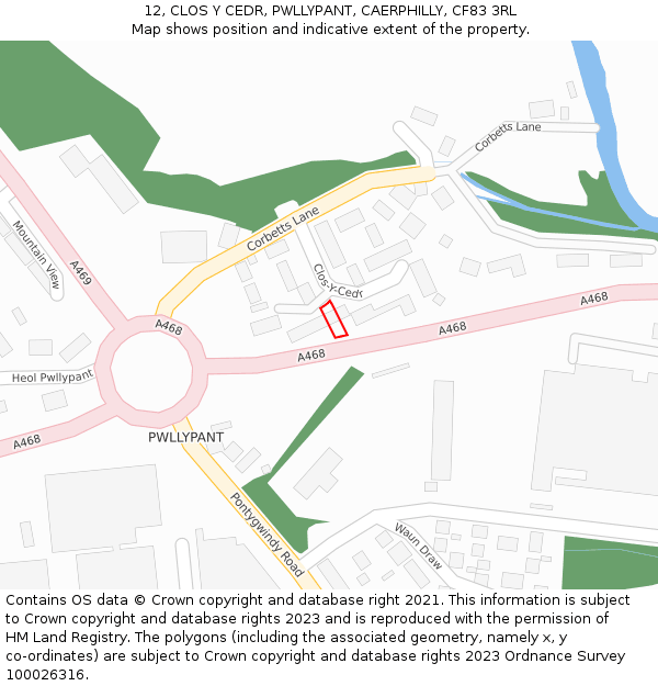 12, CLOS Y CEDR, PWLLYPANT, CAERPHILLY, CF83 3RL: Location map and indicative extent of plot
