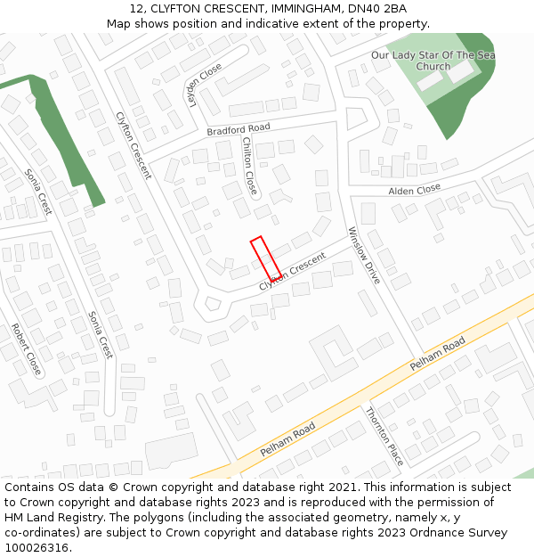 12, CLYFTON CRESCENT, IMMINGHAM, DN40 2BA: Location map and indicative extent of plot