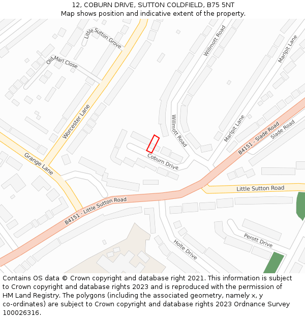 12, COBURN DRIVE, SUTTON COLDFIELD, B75 5NT: Location map and indicative extent of plot