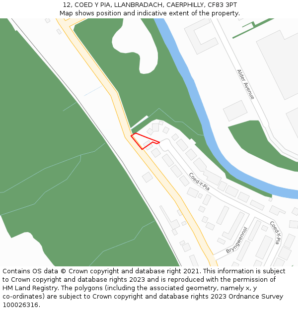 12, COED Y PIA, LLANBRADACH, CAERPHILLY, CF83 3PT: Location map and indicative extent of plot