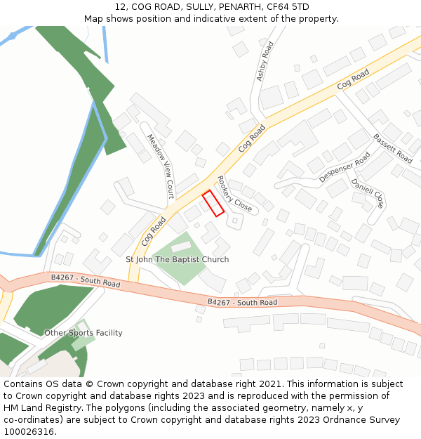 12, COG ROAD, SULLY, PENARTH, CF64 5TD: Location map and indicative extent of plot