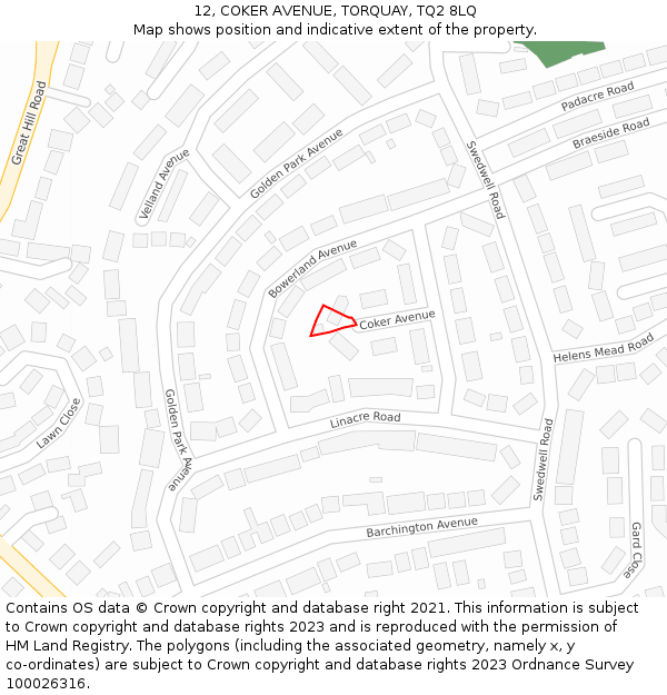 12, COKER AVENUE, TORQUAY, TQ2 8LQ: Location map and indicative extent of plot