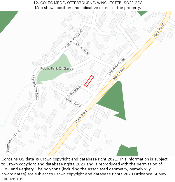 12, COLES MEDE, OTTERBOURNE, WINCHESTER, SO21 2EG: Location map and indicative extent of plot