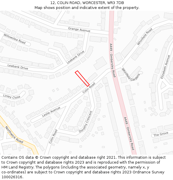12, COLIN ROAD, WORCESTER, WR3 7DB: Location map and indicative extent of plot
