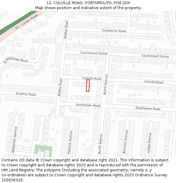 12, COLVILLE ROAD, PORTSMOUTH, PO6 2DX: Location map and indicative extent of plot