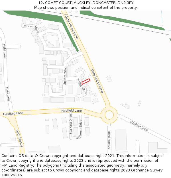 12, COMET COURT, AUCKLEY, DONCASTER, DN9 3PY: Location map and indicative extent of plot