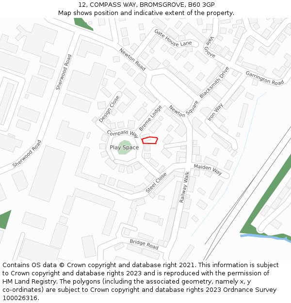 12, COMPASS WAY, BROMSGROVE, B60 3GP: Location map and indicative extent of plot