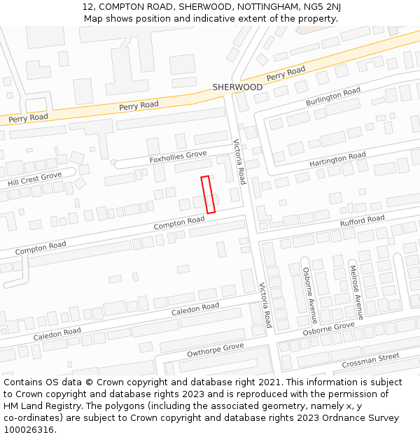 12, COMPTON ROAD, SHERWOOD, NOTTINGHAM, NG5 2NJ: Location map and indicative extent of plot