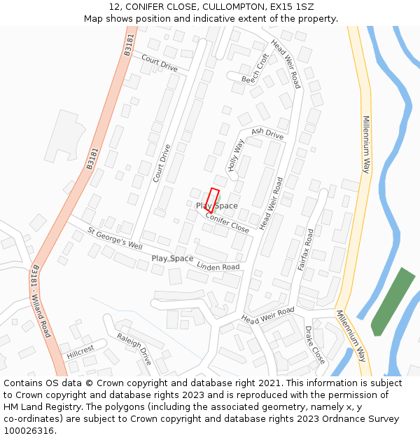 12, CONIFER CLOSE, CULLOMPTON, EX15 1SZ: Location map and indicative extent of plot