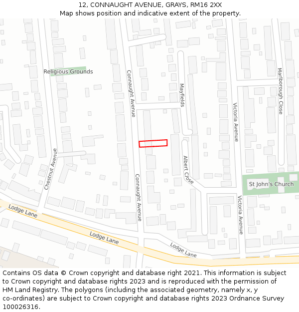 12, CONNAUGHT AVENUE, GRAYS, RM16 2XX: Location map and indicative extent of plot