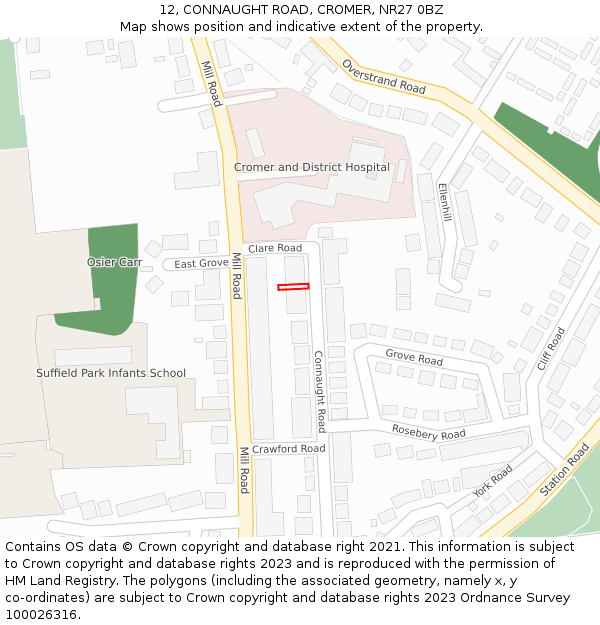 12, CONNAUGHT ROAD, CROMER, NR27 0BZ: Location map and indicative extent of plot