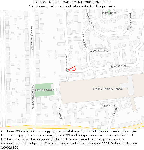 12, CONNAUGHT ROAD, SCUNTHORPE, DN15 8GU: Location map and indicative extent of plot