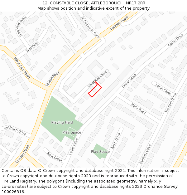 12, CONSTABLE CLOSE, ATTLEBOROUGH, NR17 2RR: Location map and indicative extent of plot