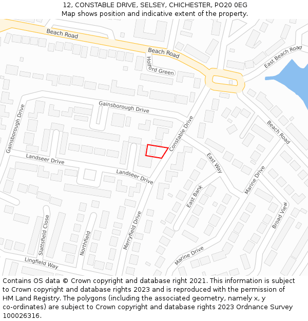 12, CONSTABLE DRIVE, SELSEY, CHICHESTER, PO20 0EG: Location map and indicative extent of plot