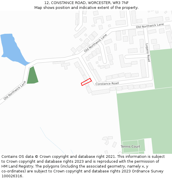 12, CONSTANCE ROAD, WORCESTER, WR3 7NF: Location map and indicative extent of plot