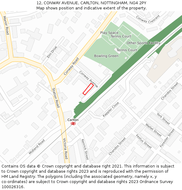 12, CONWAY AVENUE, CARLTON, NOTTINGHAM, NG4 2PY: Location map and indicative extent of plot