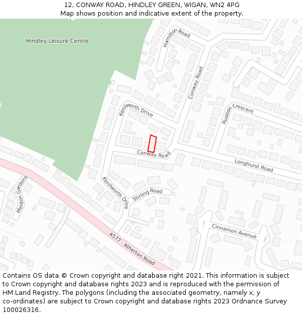 12, CONWAY ROAD, HINDLEY GREEN, WIGAN, WN2 4PG: Location map and indicative extent of plot