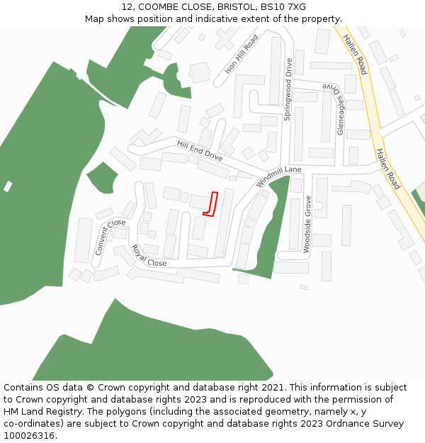 12, COOMBE CLOSE, BRISTOL, BS10 7XG: Location map and indicative extent of plot