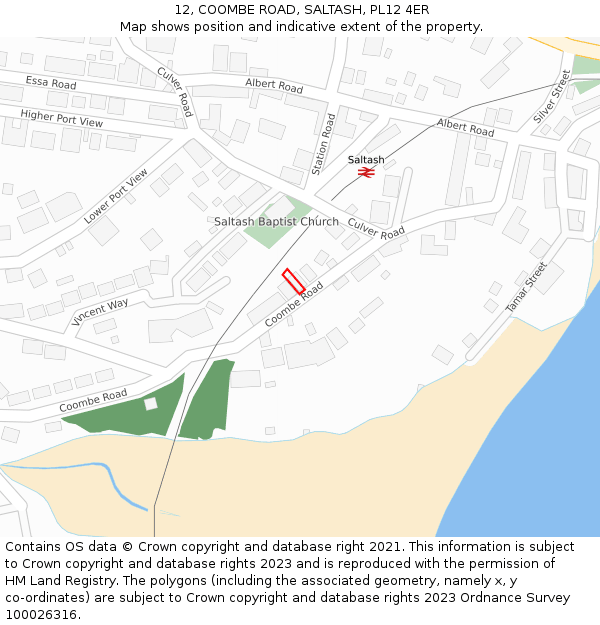 12, COOMBE ROAD, SALTASH, PL12 4ER: Location map and indicative extent of plot