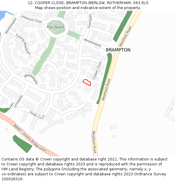 12, COOPER CLOSE, BRAMPTON BIERLOW, ROTHERHAM, S63 6LS: Location map and indicative extent of plot