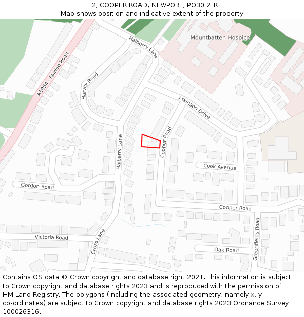 12, COOPER ROAD, NEWPORT, PO30 2LR: Location map and indicative extent of plot