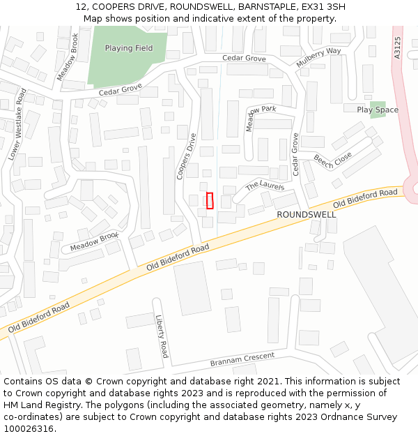 12, COOPERS DRIVE, ROUNDSWELL, BARNSTAPLE, EX31 3SH: Location map and indicative extent of plot