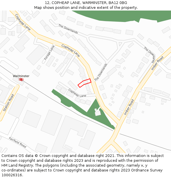 12, COPHEAP LANE, WARMINSTER, BA12 0BG: Location map and indicative extent of plot