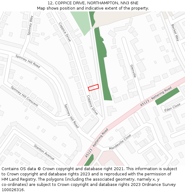 12, COPPICE DRIVE, NORTHAMPTON, NN3 6NE: Location map and indicative extent of plot