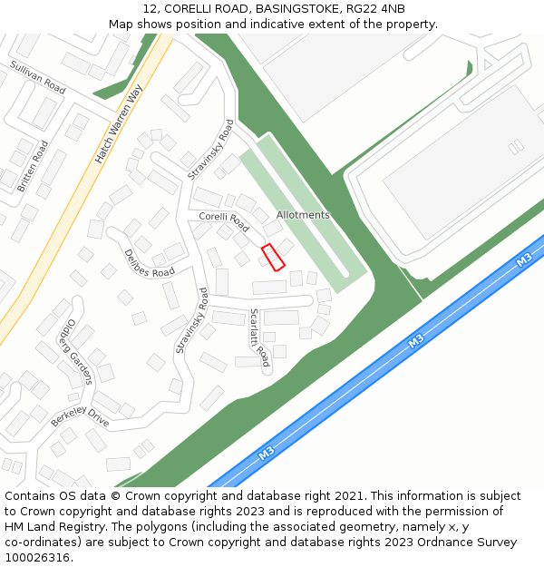 12, CORELLI ROAD, BASINGSTOKE, RG22 4NB: Location map and indicative extent of plot