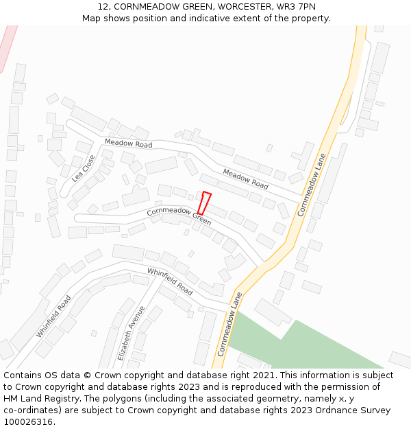 12, CORNMEADOW GREEN, WORCESTER, WR3 7PN: Location map and indicative extent of plot