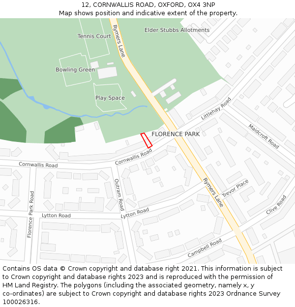 12, CORNWALLIS ROAD, OXFORD, OX4 3NP: Location map and indicative extent of plot