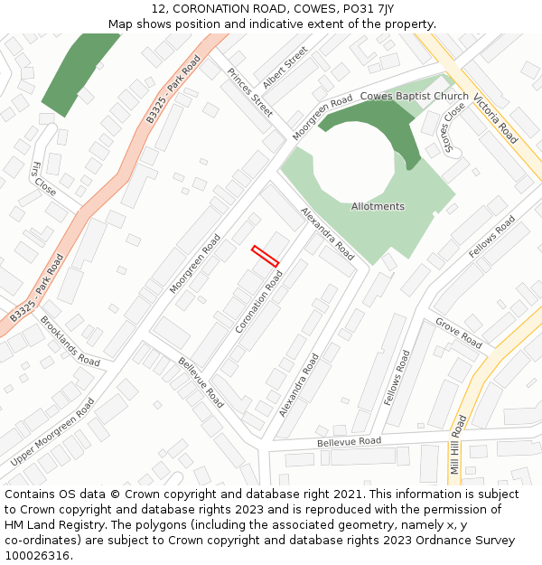 12, CORONATION ROAD, COWES, PO31 7JY: Location map and indicative extent of plot