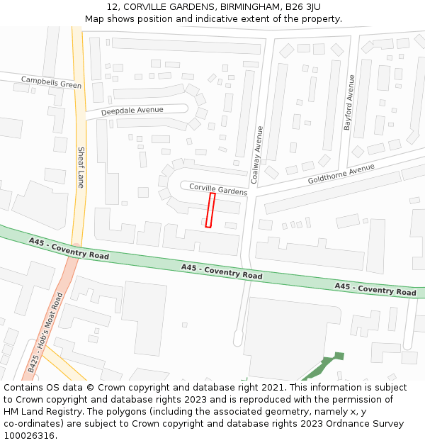 12, CORVILLE GARDENS, BIRMINGHAM, B26 3JU: Location map and indicative extent of plot