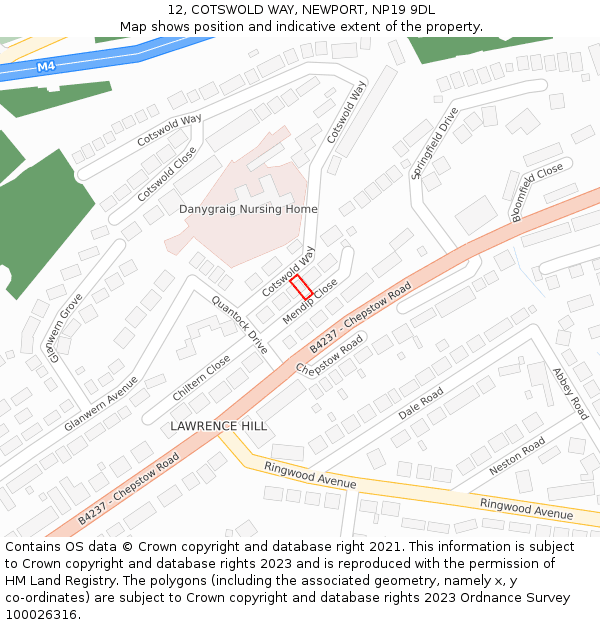 12, COTSWOLD WAY, NEWPORT, NP19 9DL: Location map and indicative extent of plot