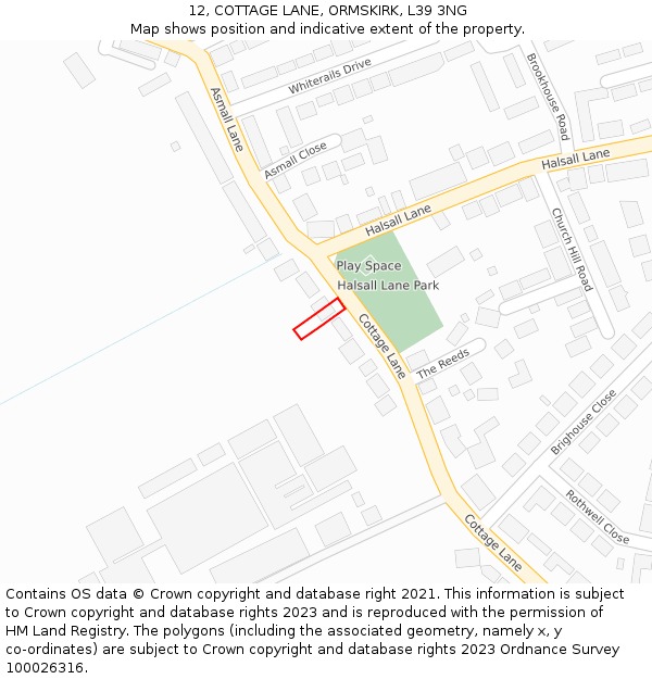 12, COTTAGE LANE, ORMSKIRK, L39 3NG: Location map and indicative extent of plot