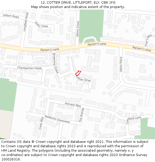 12, COTTIER DRIVE, LITTLEPORT, ELY, CB6 1FG: Location map and indicative extent of plot