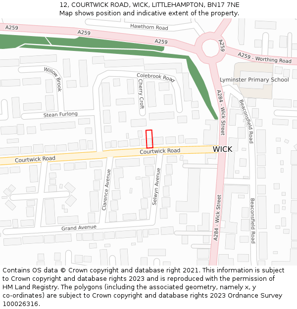 12, COURTWICK ROAD, WICK, LITTLEHAMPTON, BN17 7NE: Location map and indicative extent of plot