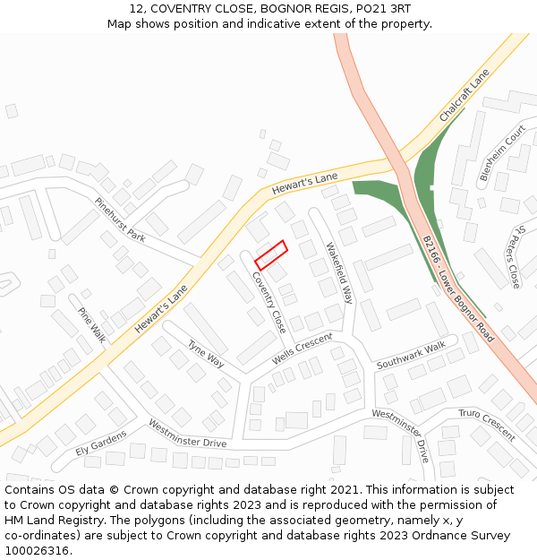 12, COVENTRY CLOSE, BOGNOR REGIS, PO21 3RT: Location map and indicative extent of plot