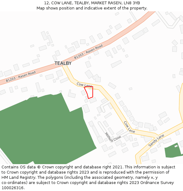 12, COW LANE, TEALBY, MARKET RASEN, LN8 3YB: Location map and indicative extent of plot