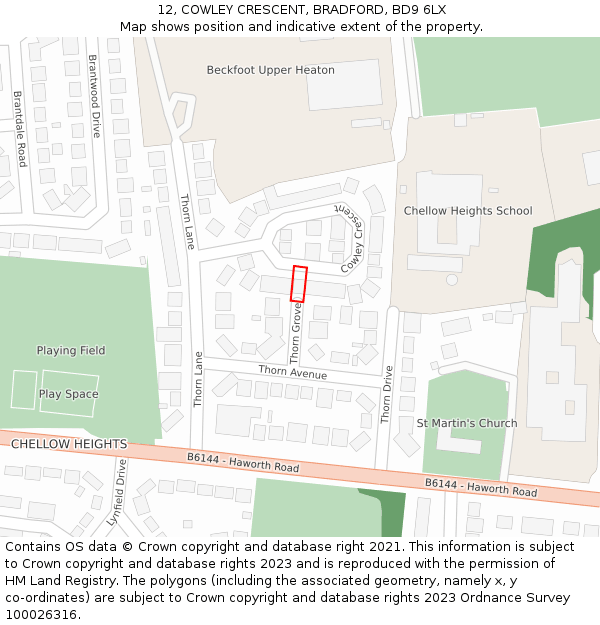 12, COWLEY CRESCENT, BRADFORD, BD9 6LX: Location map and indicative extent of plot