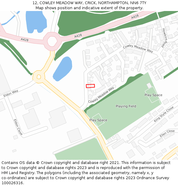 12, COWLEY MEADOW WAY, CRICK, NORTHAMPTON, NN6 7TY: Location map and indicative extent of plot