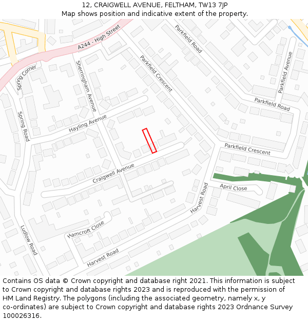 12, CRAIGWELL AVENUE, FELTHAM, TW13 7JP: Location map and indicative extent of plot