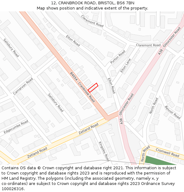 12, CRANBROOK ROAD, BRISTOL, BS6 7BN: Location map and indicative extent of plot