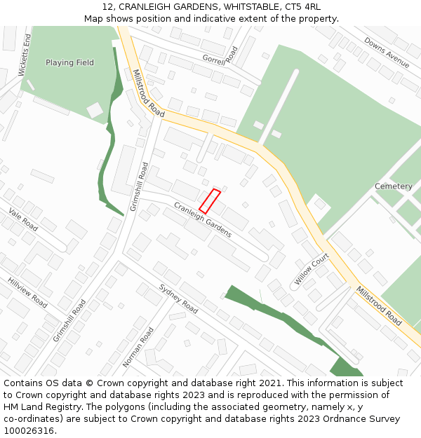 12, CRANLEIGH GARDENS, WHITSTABLE, CT5 4RL: Location map and indicative extent of plot