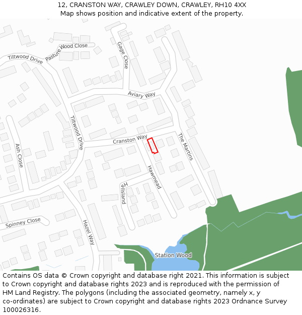 12, CRANSTON WAY, CRAWLEY DOWN, CRAWLEY, RH10 4XX: Location map and indicative extent of plot