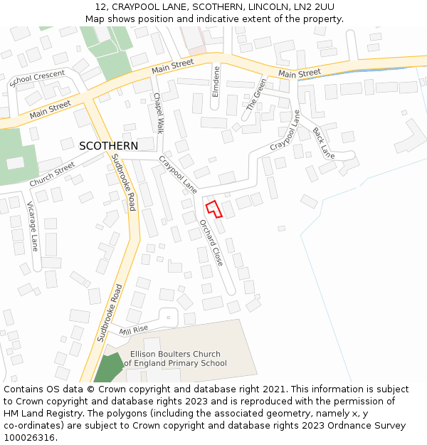 12, CRAYPOOL LANE, SCOTHERN, LINCOLN, LN2 2UU: Location map and indicative extent of plot