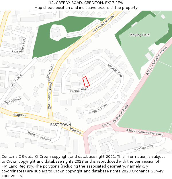 12, CREEDY ROAD, CREDITON, EX17 1EW: Location map and indicative extent of plot