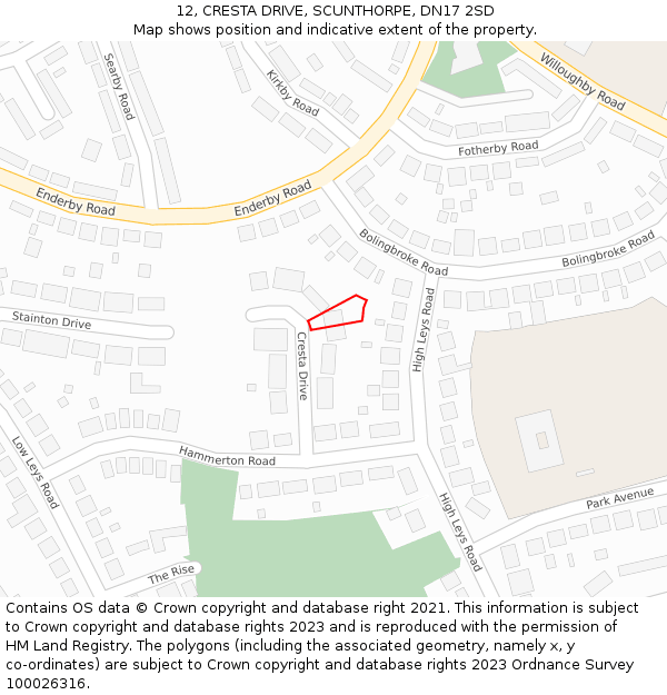 12, CRESTA DRIVE, SCUNTHORPE, DN17 2SD: Location map and indicative extent of plot