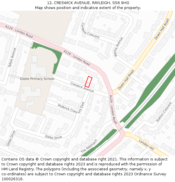 12, CRESWICK AVENUE, RAYLEIGH, SS6 9HG: Location map and indicative extent of plot
